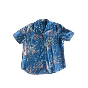 Vintage 90s Lauren Ralph Lauren Shirt Women M Floral Linen Cottagecore Coastal